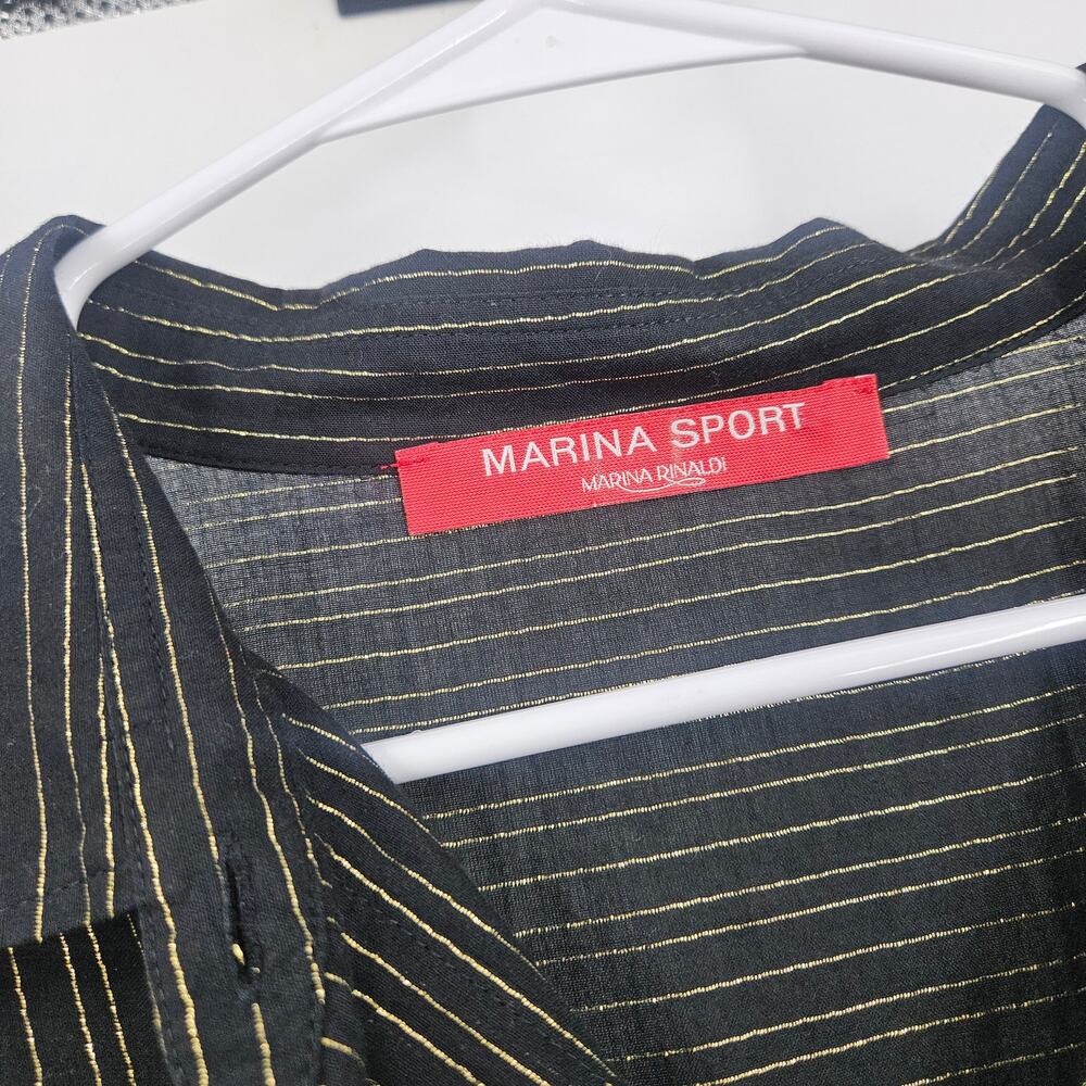 Marina Rinaldi Sport Shirt Dress Black Gold Metallic Striped Button Up Size 14 - Picture 5 of 11